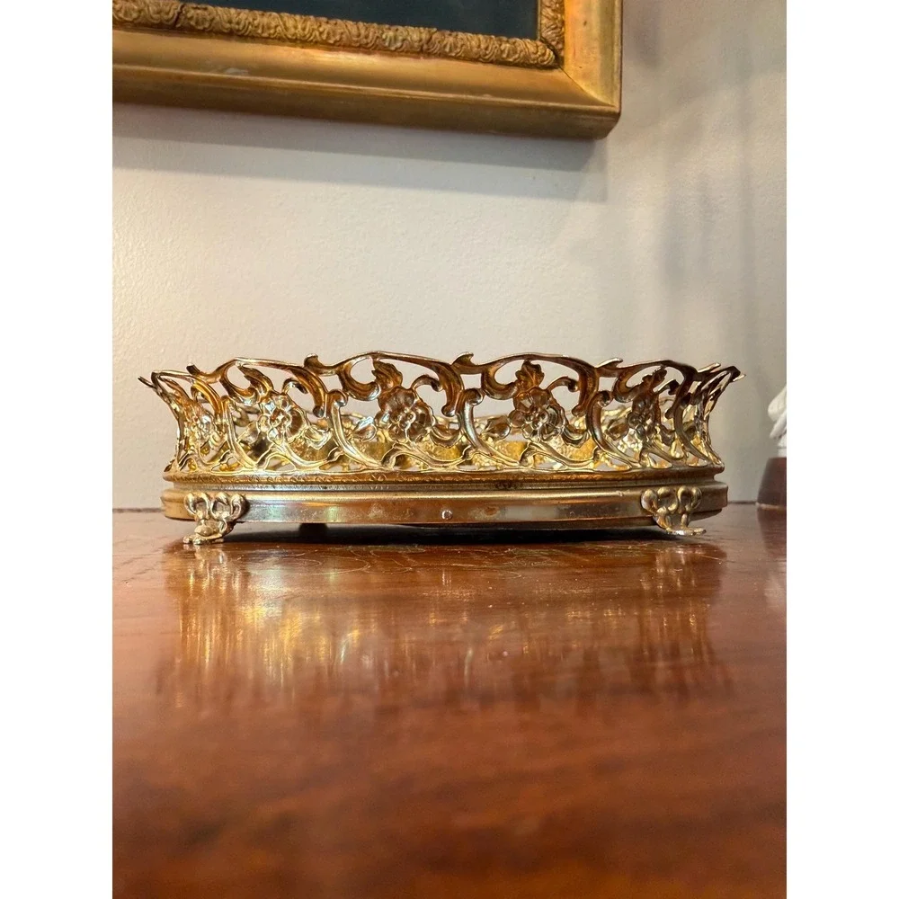 Vintage‎ Gold Ormolu Lipstick Holder - Mirrored Vanity Tray